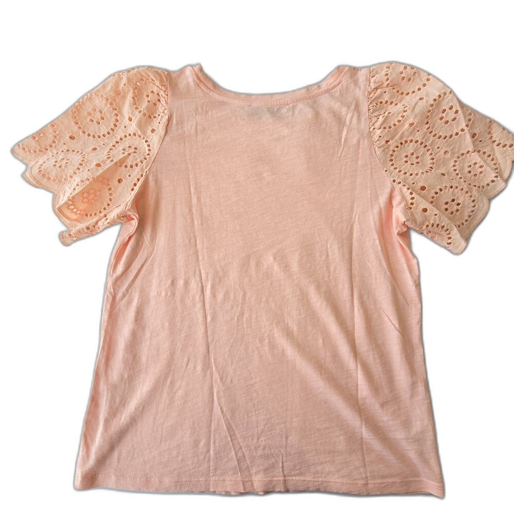 LOFT Peach Embroidered Eyelet Short Sleeve Blouse Top | US XS